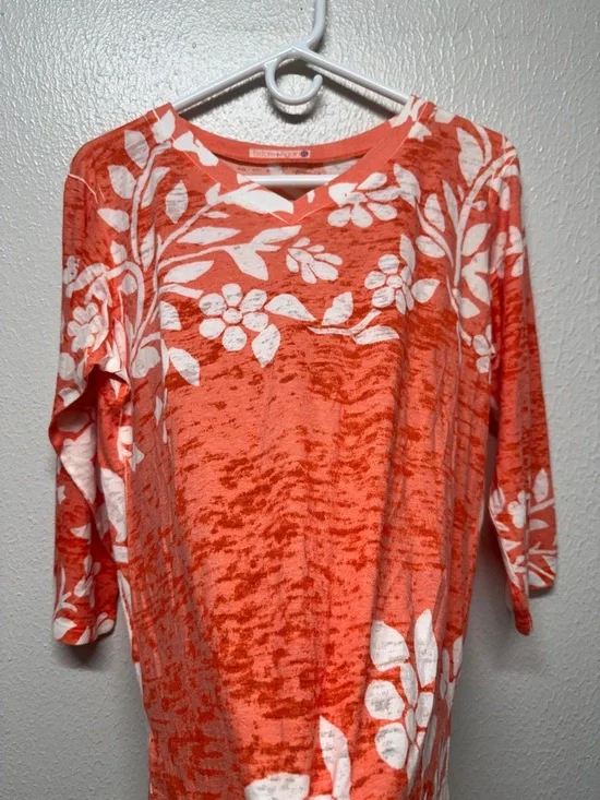 Before & Again Coral Floral Long-Sleeve Semi See-Thru Tee - Picture 5 of 9